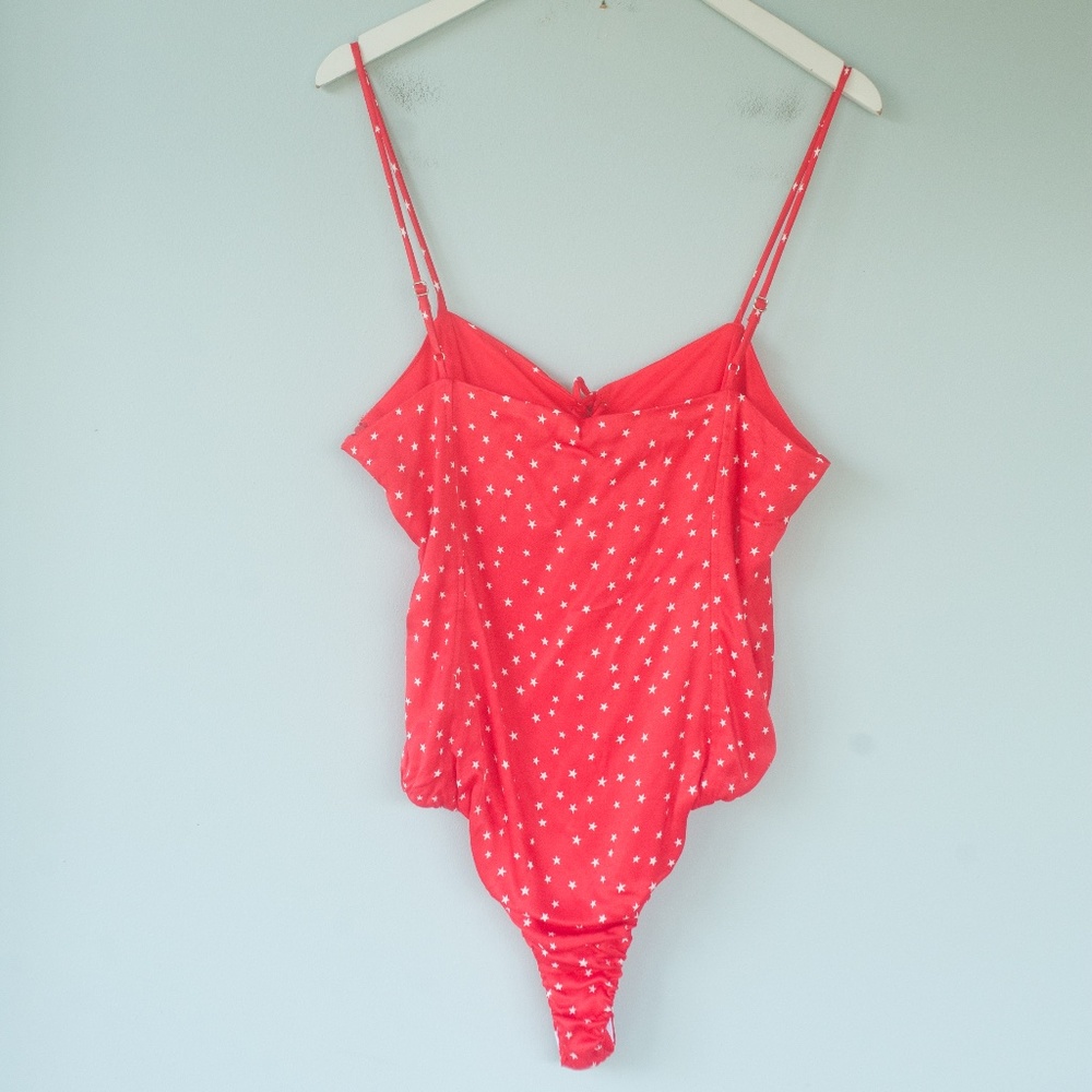 NWT Zara Red & White Star Print Satin Lace Up Bodysuit - Picture 12 of 13